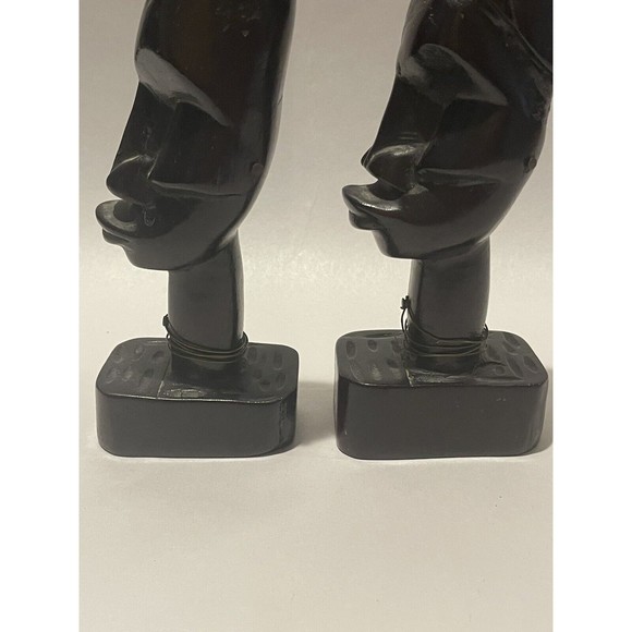 Set Of 2 Vintage Carved Wood Tribal Black Woman Head and Neck Bust Figurine 8”+ - Picture 7 of 11